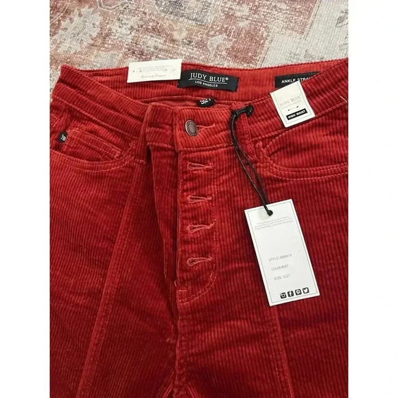 Judy Blue Ankle Straight Corduroy High Waist Pants Womens Size 27 Rust Red NWT - Picture 3 of 13